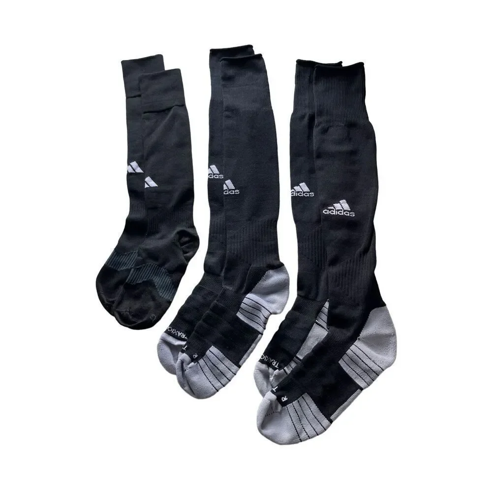 (3) pair of tall black adidas soccer socks - L
